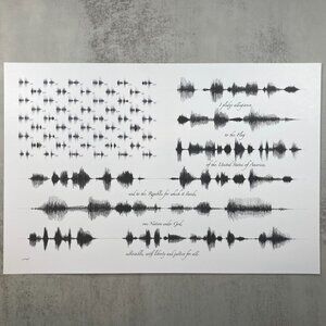 NEW Pledge Of Allegiance Soundwave Flag Wall Art Print 12x18in Black White 1776